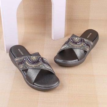 Walkway Women Gun-metal Casual Slip Ons(SKU: 35-1553-29-37)