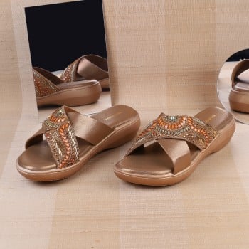 Walkway Women Bronze Casual Slip Ons(SKU: 35-1553-46-39)