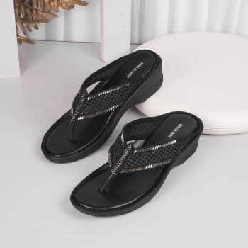 Walkway Women Black Casual Slippers(SKU: 35-1572-11-37)