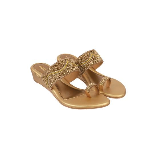 Women Antique-Gold Ethnic Slip Ons