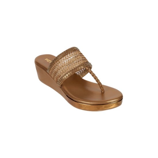 Women Antique-Gold Ethnic Slip Ons