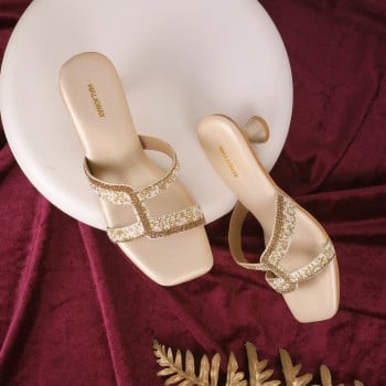 Walkway Women Gold Party Slip Ons(SKU: 35-1771-15-38)