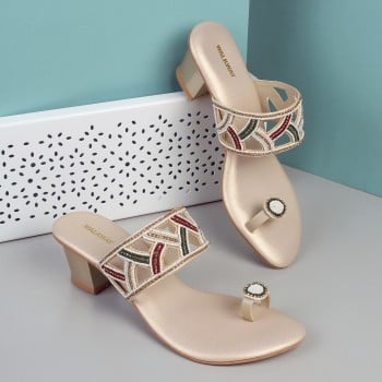 Walkway Women Gold Ethnic Slip Ons(SKU: 35-1774-15-39)