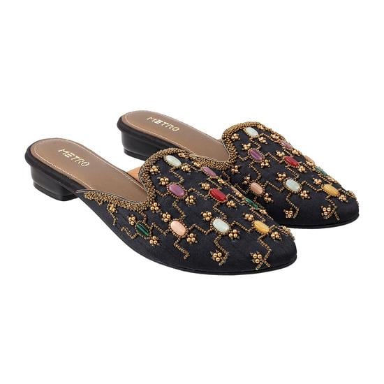 Women Black Ethnic Slip Ons