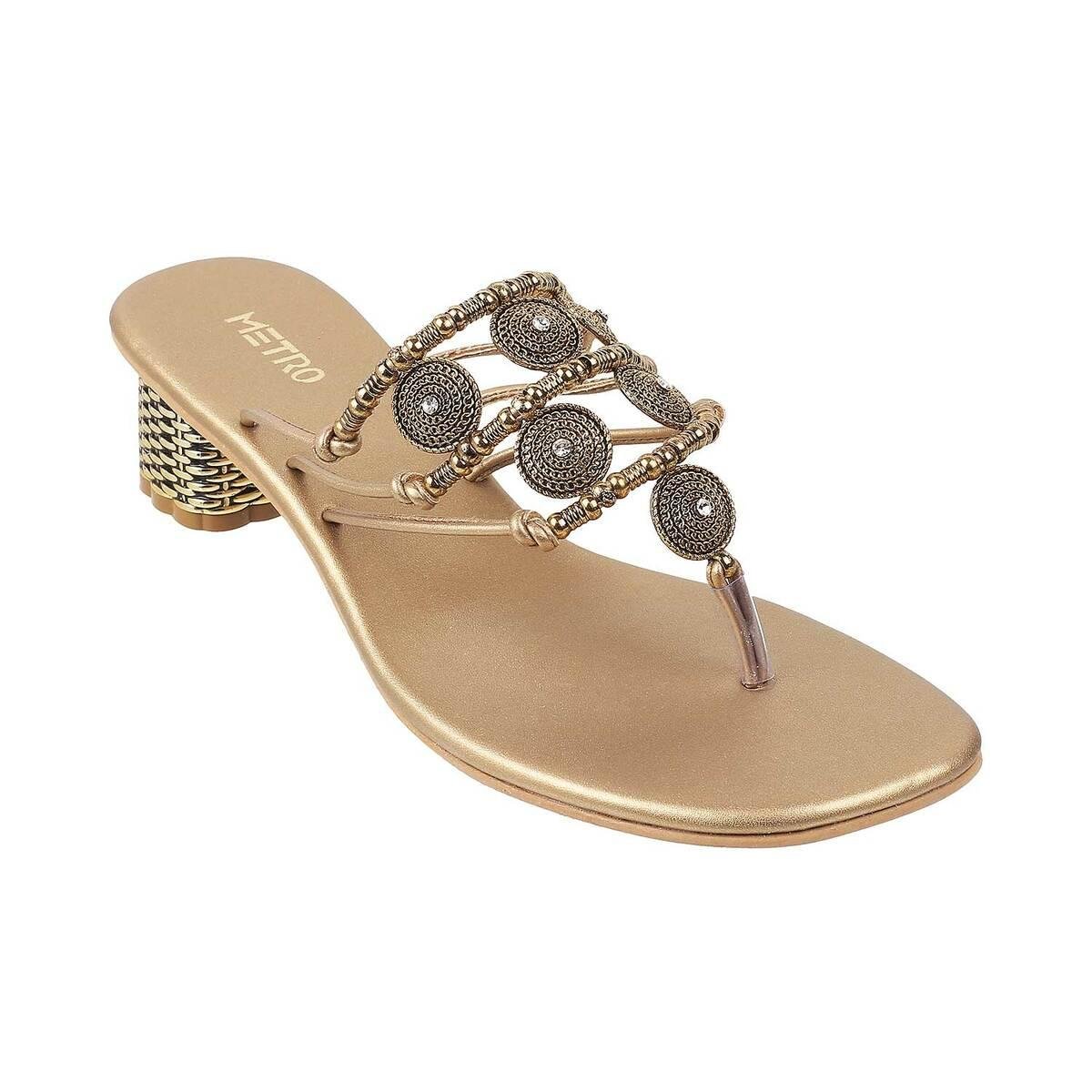 Buy Women Antique-Gold Ethnic Sandals Online | SKU: 35-103-28-36-Metro Shoes