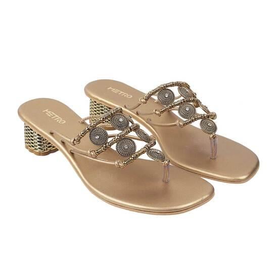 Women Antique-Gold Ethnic Slip Ons