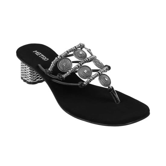Women Black Ethnic Slip Ons