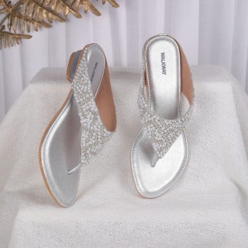 Walkway Women Silver Ethnic Slip Ons(SKU: 35-1847-27-37)