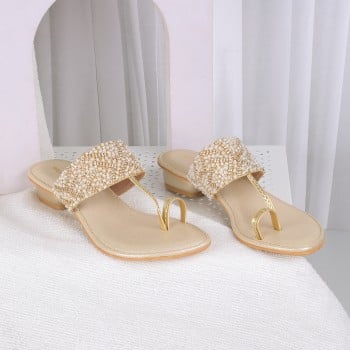 Walkway Women Gold Ethnic Slip Ons(SKU: 35-1848-15-37)