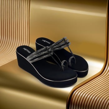 Metro Women Black Ethnic Slip Ons(SKU: 35-1850-11-36)