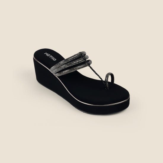 Women Black Ethnic Slip Ons
