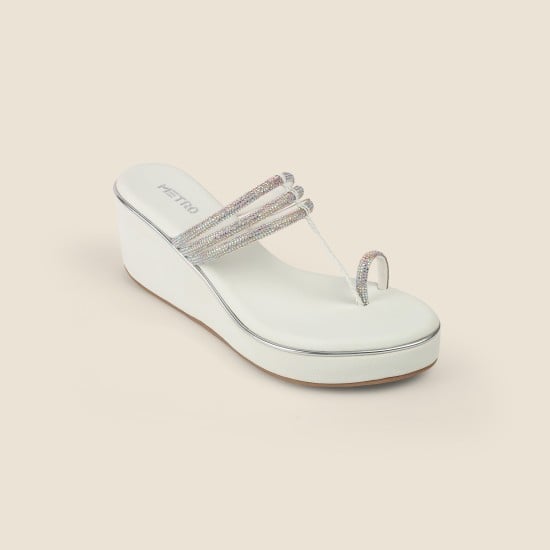 Women White Ethnic Slip Ons