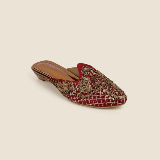 Women Maroon Ethnic Slip Ons