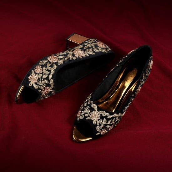 Women Black Wedding Peep Toes