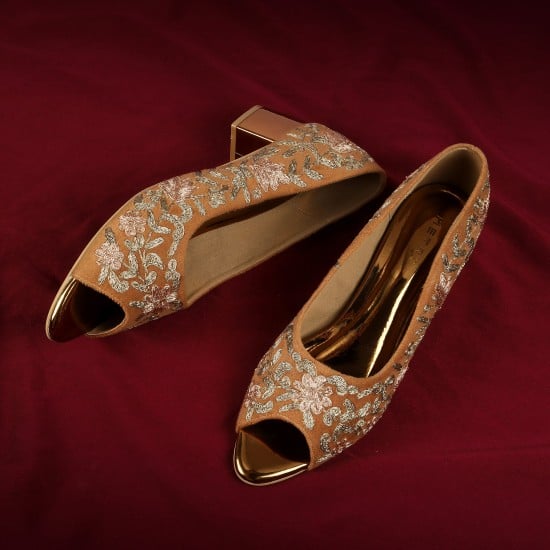 Women Antic-gold Wedding Peep Toes