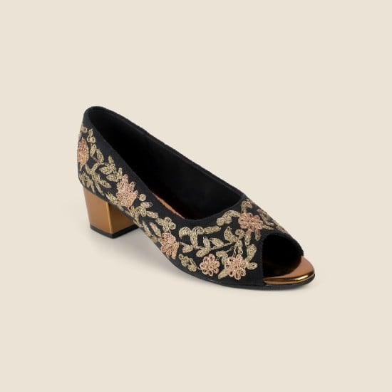 Women Black Wedding Peep Toes