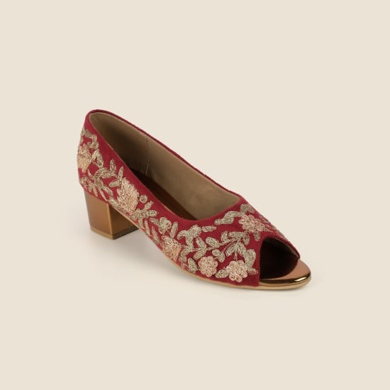 Women Maroon Wedding Peep Toes