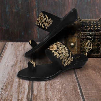 Metro Women Black Ethnic Slip Ons(SKU: 35-1937-11-37)