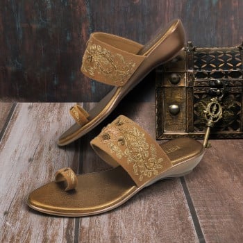 Metro Women Antic-gold Ethnic Slip Ons(SKU: 35-1937-28-37)