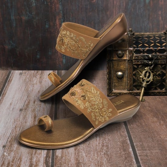 Women Antic-gold Ethnic Slip Ons