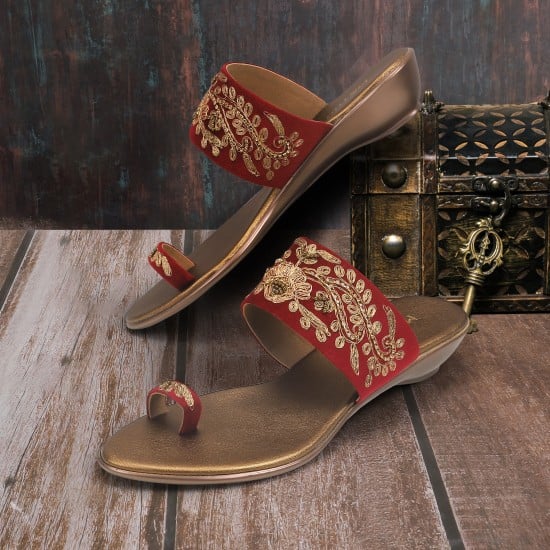 Women Maroon Ethnic Slip Ons
