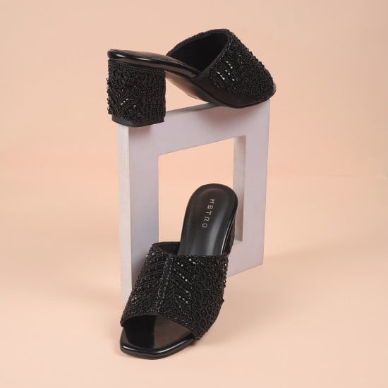 Women Black Party Slip Ons