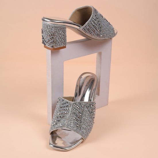 Women Silver Party Slip Ons