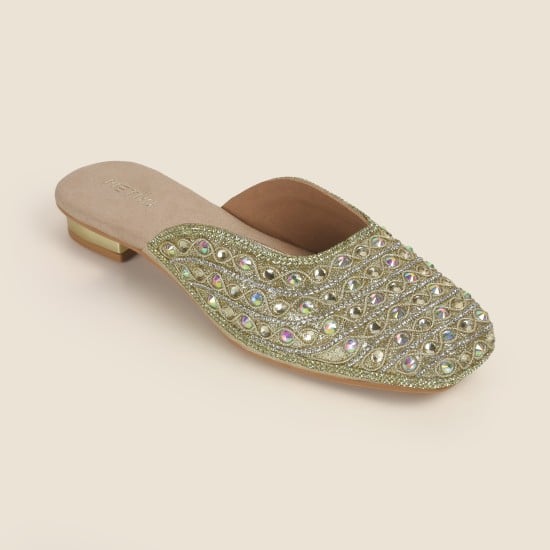 Women Gold Wedding Slip Ons