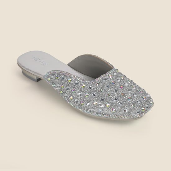 Women Silver Wedding Slip Ons