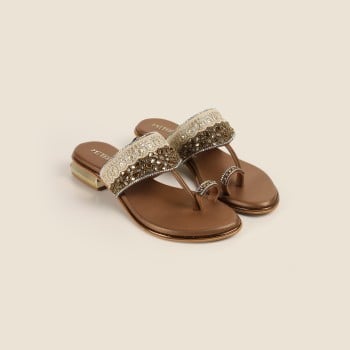 Metro Women Antic-gold Ethnic Slip Ons(SKU: 35-1954-28-37)