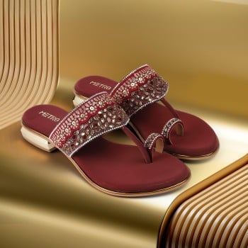 Metro Women Maroon Ethnic Slip Ons(SKU: 35-1954-44-36)