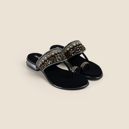 Women Black Ethnic Slip Ons
