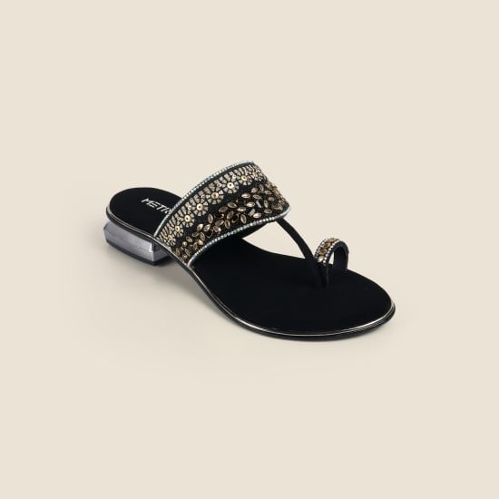 Women Black Ethnic Slip Ons