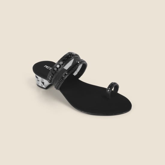 Women Black Ethnic Slip Ons