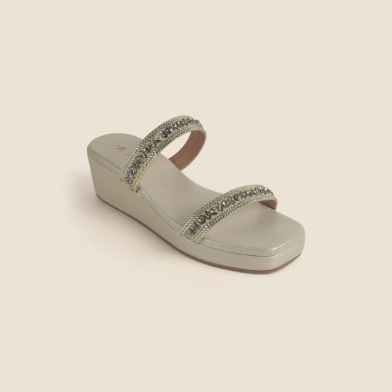 Women Gold Casual Slip Ons