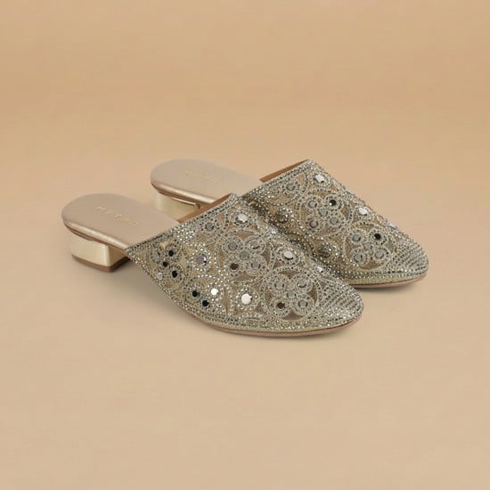 Women Gold Wedding Slip Ons