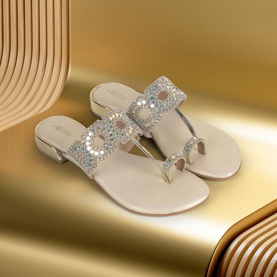 Women Gold Ethnic Slip Ons
