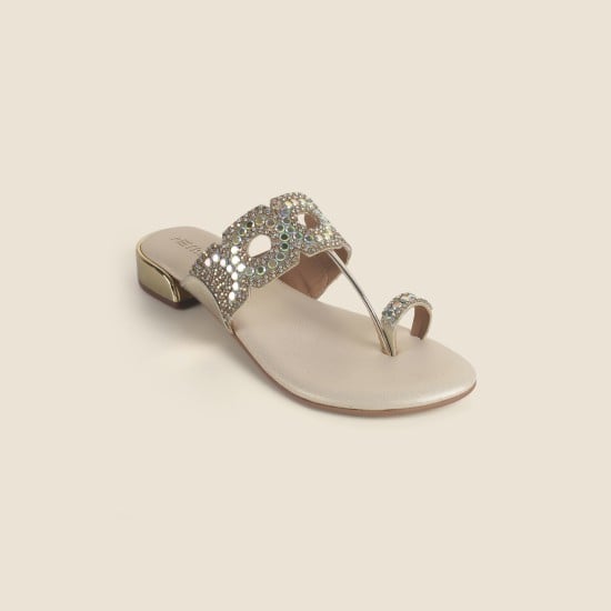 Women Gold Ethnic Slip Ons