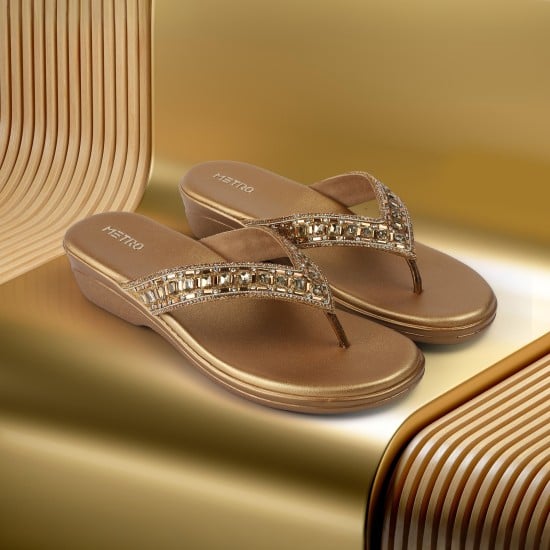 Women Bronze Party Slippers