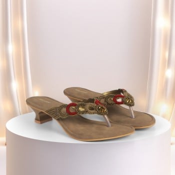 Walkway Women Antic-gold Ethnic Slip Ons(SKU: 35-2028-28-37)