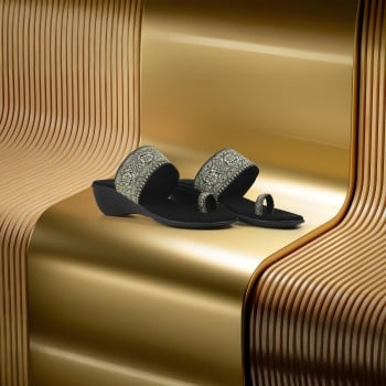 Walkway Women Black Ethnic Slip Ons(SKU: 35-2043-11-41)