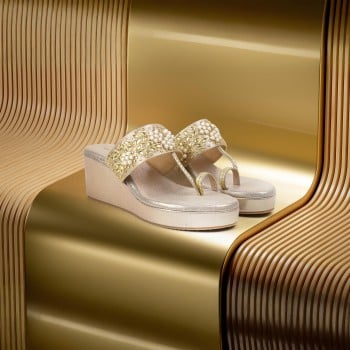 Walkway Women Gold Ethnic Slip Ons(SKU: 35-2061-15-36)