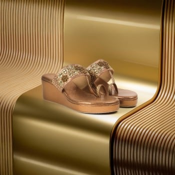 Walkway Women Bronze Ethnic Slip Ons(SKU: 35-2061-46-37)