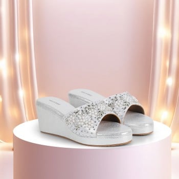 Walkway Women Silver Ethnic Slip Ons(SKU: 35-2064-27-38)