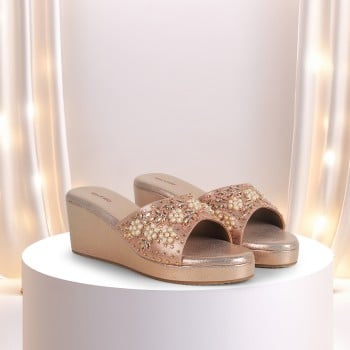 Walkway Women Rose-gold Ethnic Slip Ons(SKU: 35-2064-52-36)