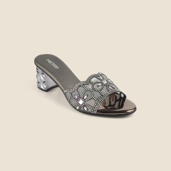Women Gun-metal Wedding Slip Ons