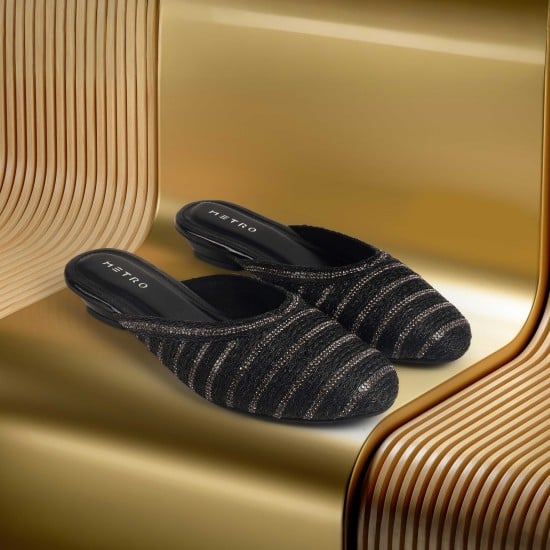 Women Black Ethnic Slip Ons