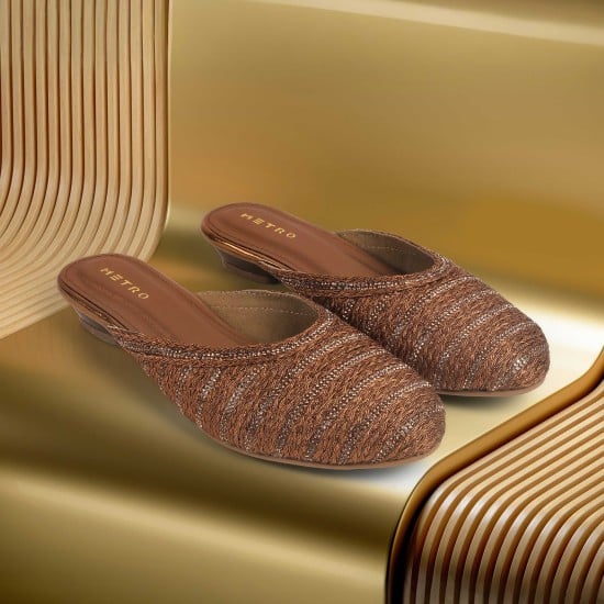 Women Antic-gold Ethnic Slip Ons