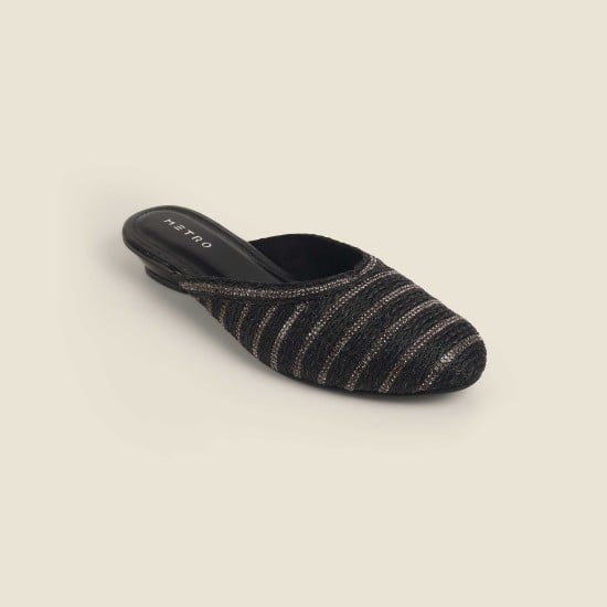 Women Black Ethnic Slip Ons