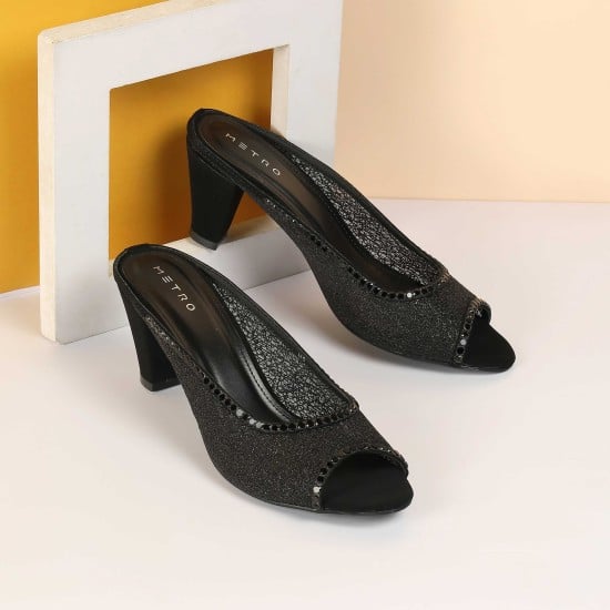 Women Black Party Slip Ons